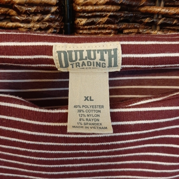 Duluth Trading Co. Dress Women's XL Maroon Ponte Pro Striped Knee Length Pockets - Picture 3 of 7